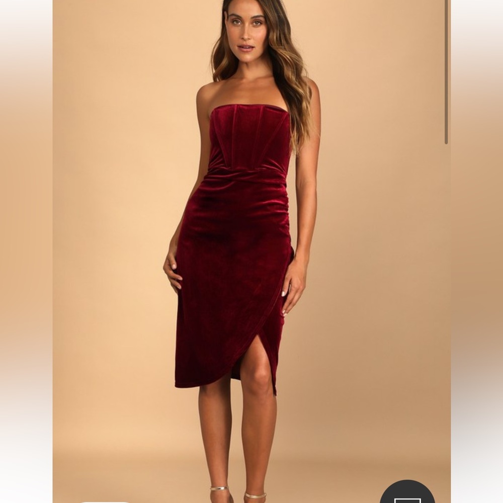 Lulus velvet strapless midi dress